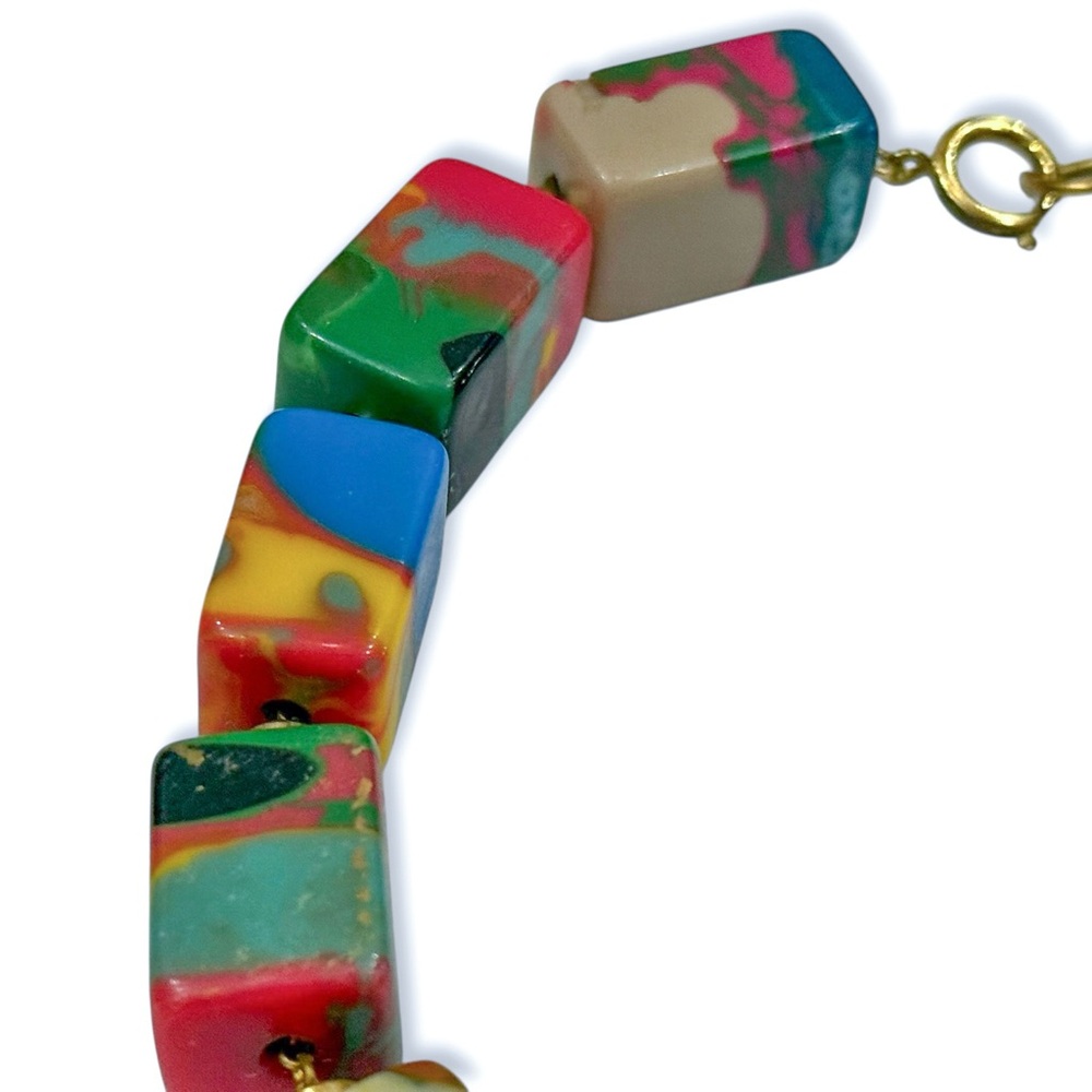 Unique Resin Necklace Beaded with Colorful Square Cube Chunks - Picture 5 of 16